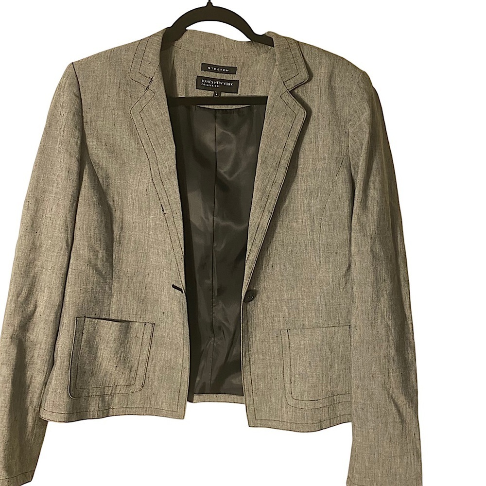 Jones New Uork Linen Blend 1 Button Cropped Blazer Gray Sz 6
